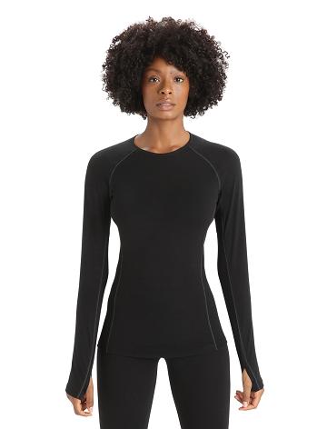 Black Icebreaker BodyfitZone™ Merino 150 Zone Long Sleeve Crewe Thermal Top Women's Base Layers | AU 1887SGLO